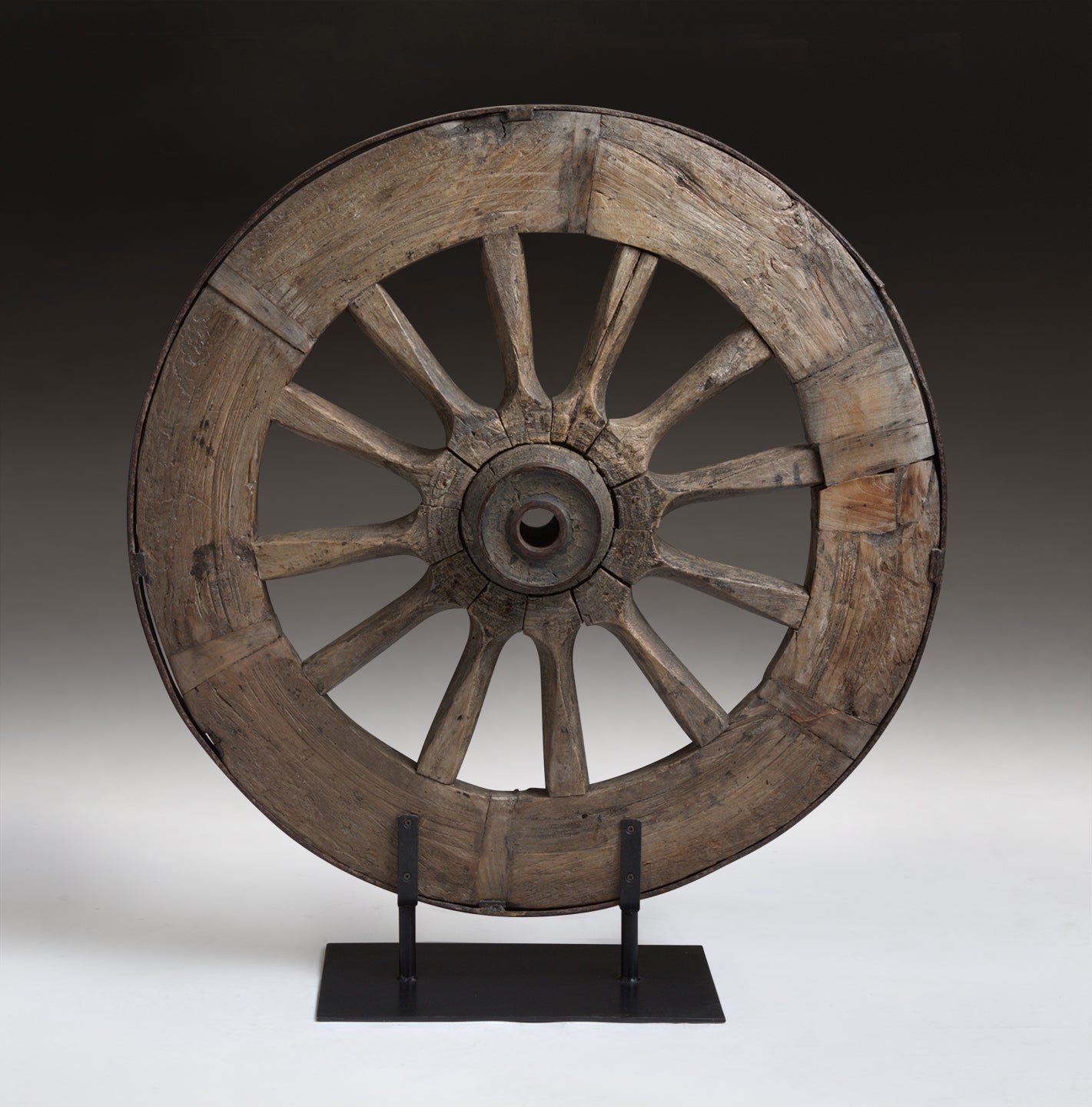 VINTAGE CART WHEEL  ON STAND