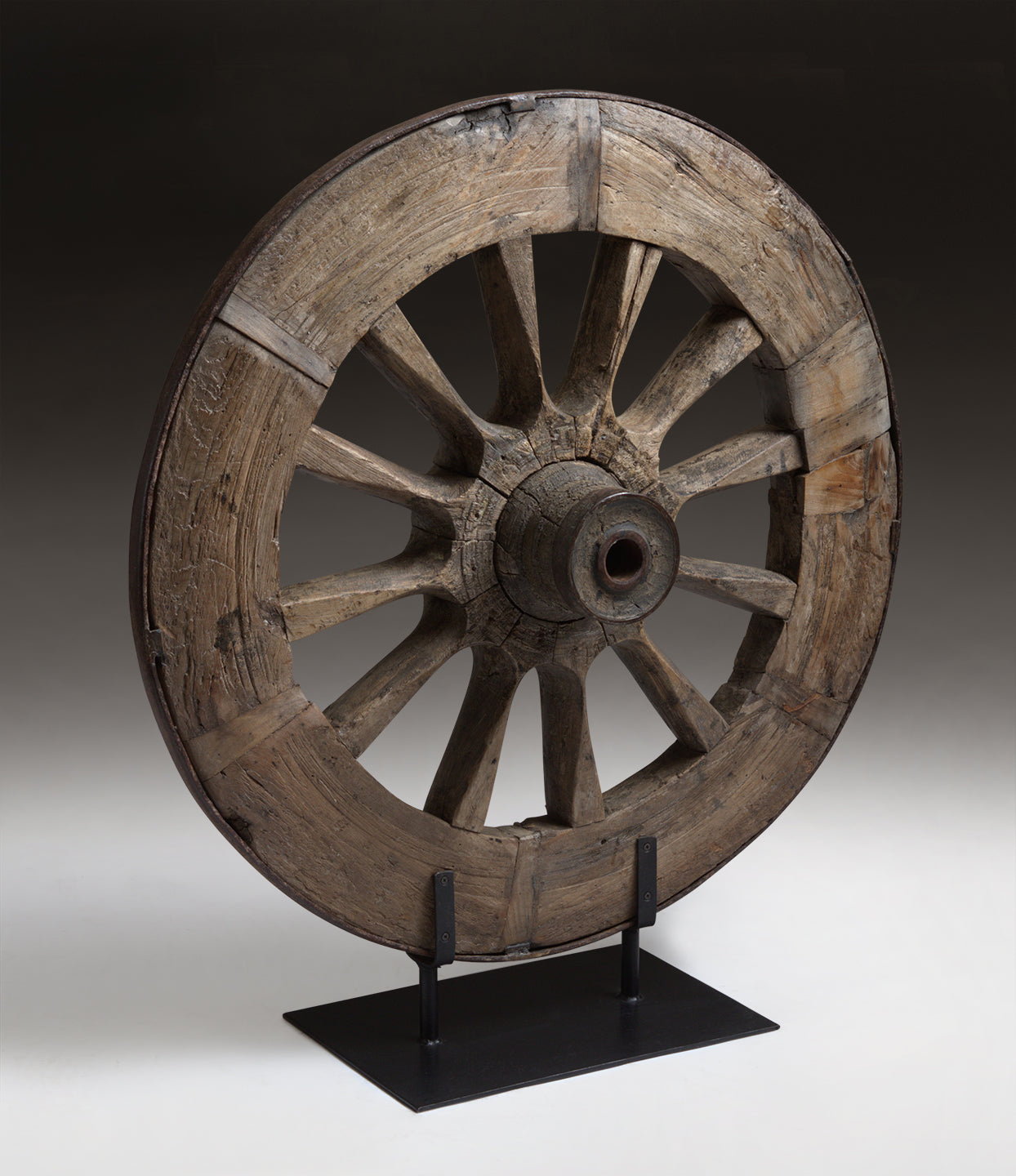 VINTAGE CART WHEEL  ON STAND