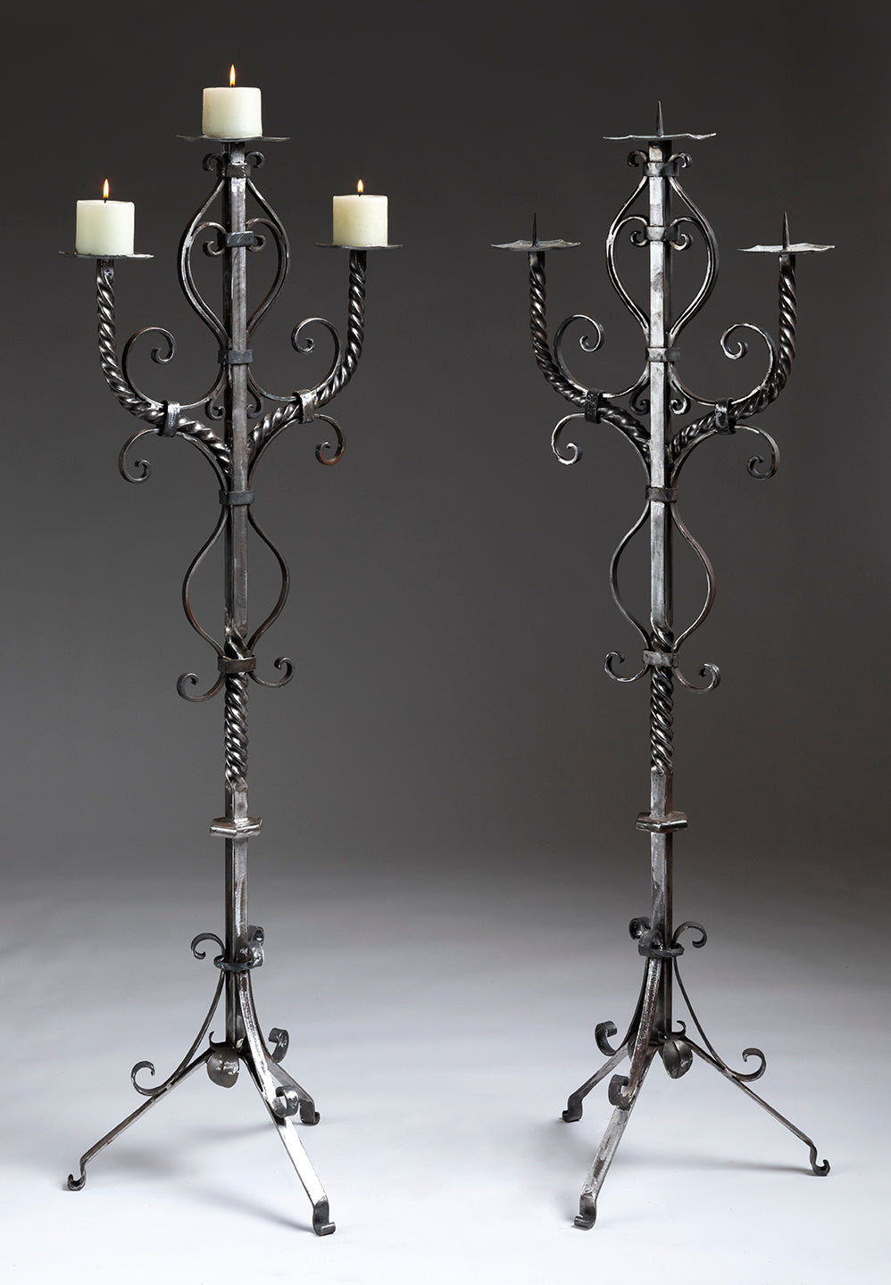 HAND FORGED IRON CANDELABRAS (PAIR)