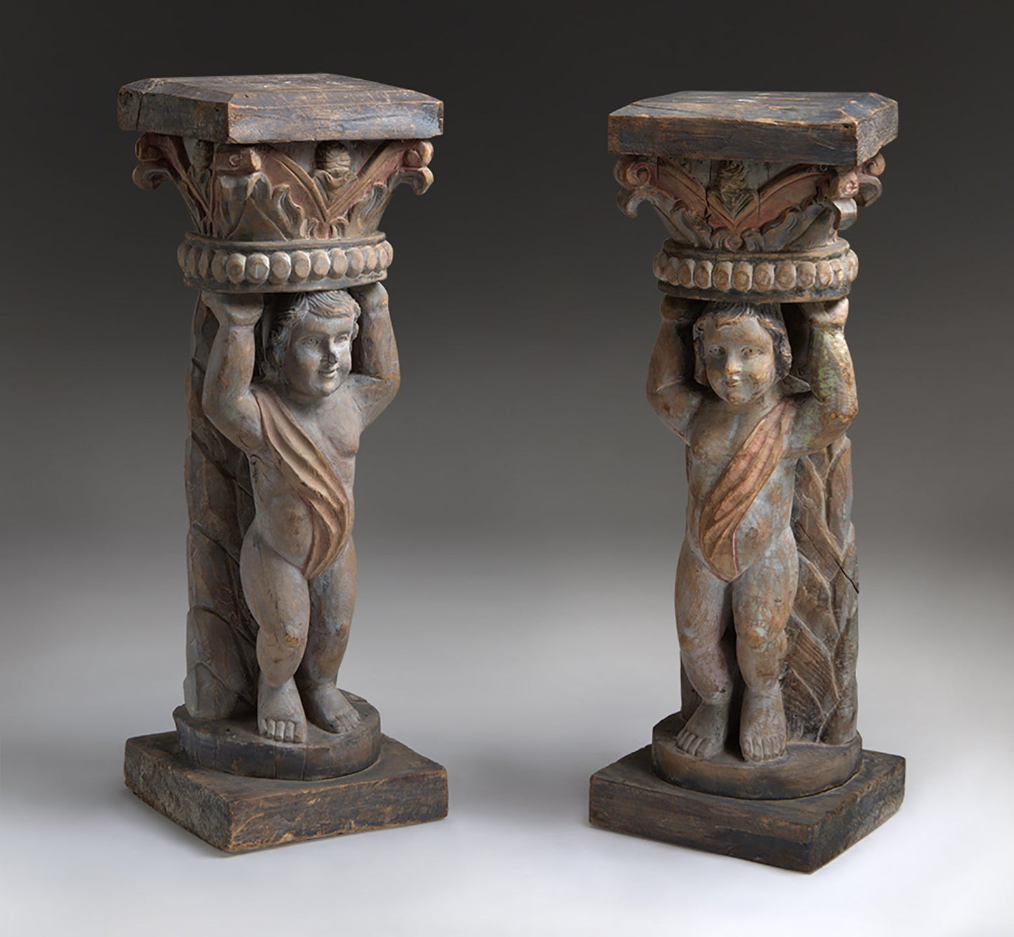 HAND CARVED FIGURAL PEDESTAL (PAIR)