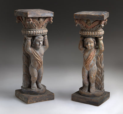 HAND CARVED FIGURAL PEDESTAL (PAIR)